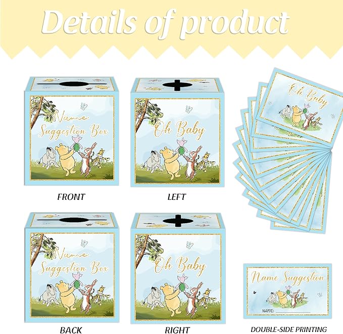 Winnie Baby Shower Decorations-The Pooh Baby Shower Games-Winnie Party Decorations-Baby Name Suggestion Cards with Box Name Suggestion Cards,Blue