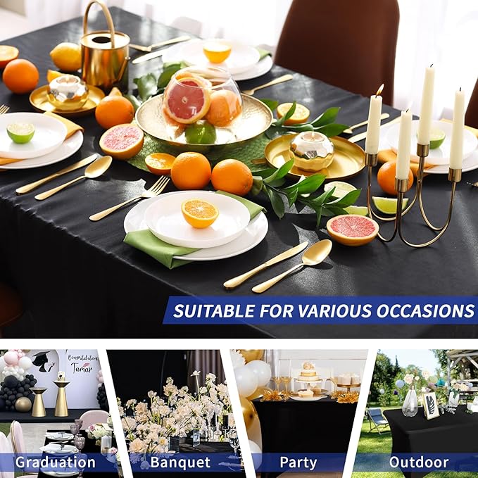 Fixwal 3 Pack Black Table Cloth for 6FT Rectangle Tables, Rectangular Tablecloths Stretch Spandex Fitted Table Covers 6FT for Parties, Trade Shows, Banquet, Weddings, Buffet, Graduation Decorations
