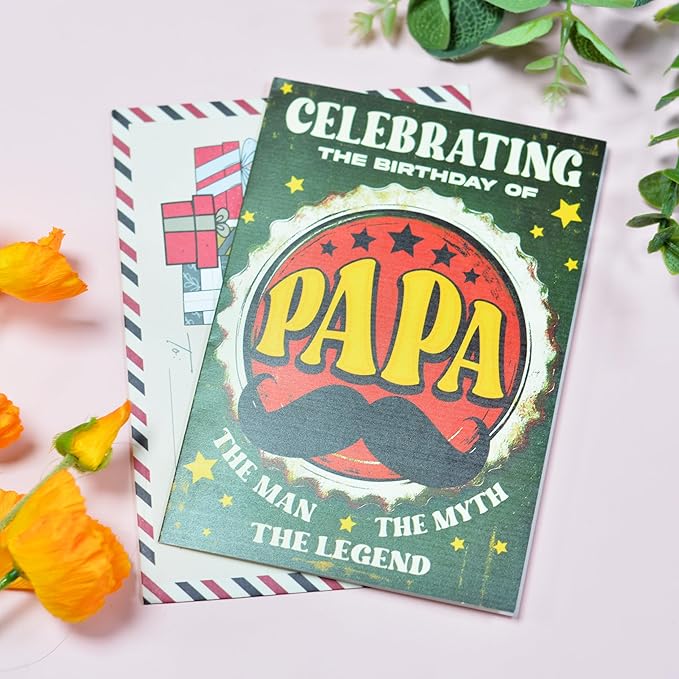 Grandpa Birthday Card, Birthday Card for Papa with Seal and Envelope, Papa Cards from Kids, Granddaughter, Grandson