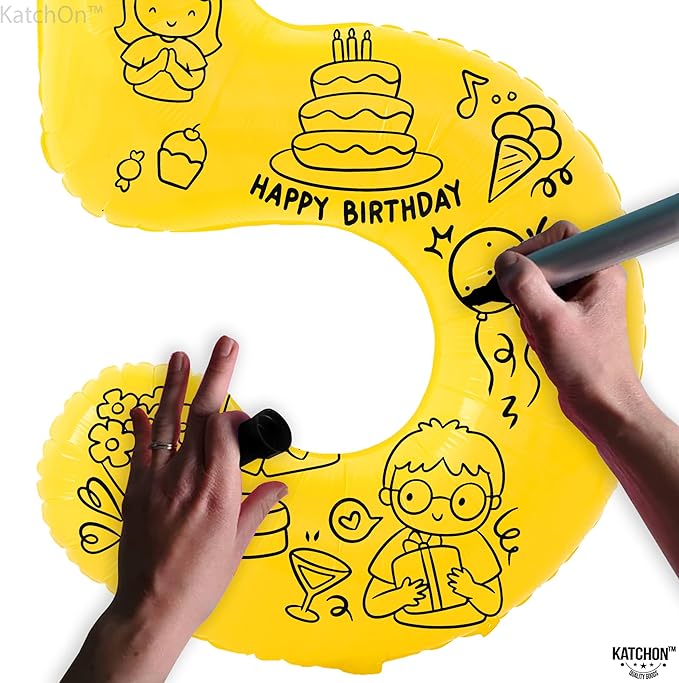 KatchOn, Yellow Number 5 Balloon - Giant, 40 Inch | Yellow 5 Balloon, 5th Birthday Decorations for Boys | 5th Birthday balloon for 5 Year Old Birthday Decorations, Anniversary