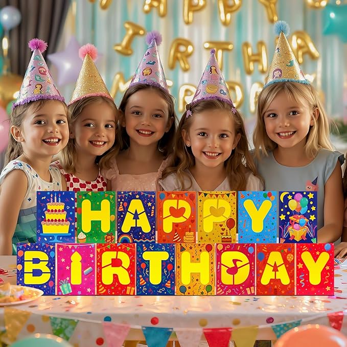 Birthday Decorations,15 PCS Happy Birthday Light-Up Paper Boxes - Reusable Cardboard Party Decor for Kids & Adults, Perfect for Birthday Parties, ndoor & Outdoor Celebrations