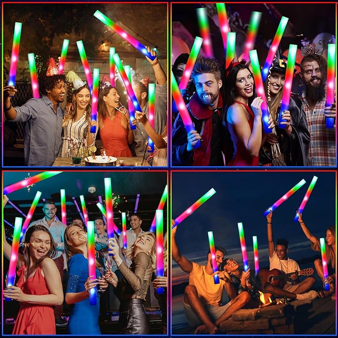 32PCS Foam Glow Sticks, Foam Light Up Sticks with 3 Modes Colorful Flashing, Glow Sticks for Wedding, Glow Stick Bulk Party Pack for Wedding, Raves, Concert, Camping, Carnival