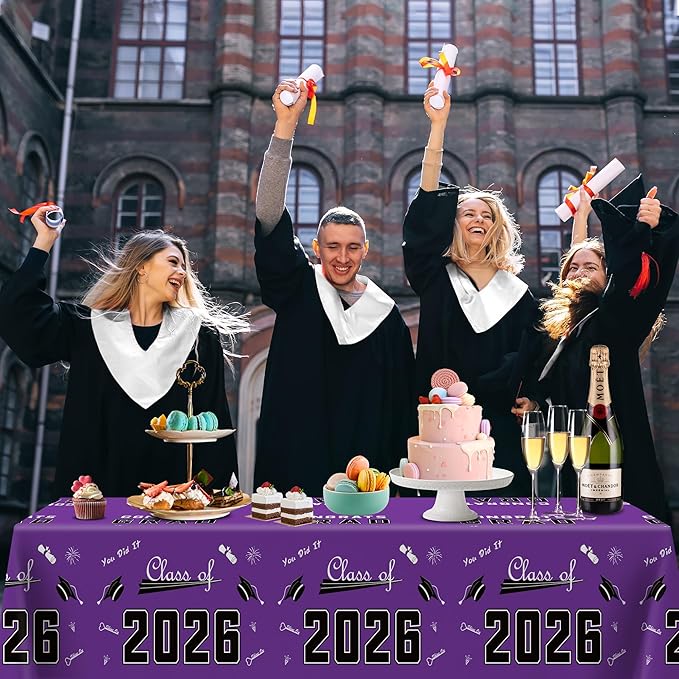 OHOME Graduation Decorations Class of 2026 - Graduation Party Decorations 2026 - Disposable Plastic Purple Tablecloth Banner for Class of 2026 Decorations Party Favors Supplies,54" X 108",2 Pack