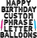 Happy Birthday Balloon Banner Custom Phrase Balloons letter 16 inch Personalized Alphabet Letters Foil Mylar Balloons (Black)
