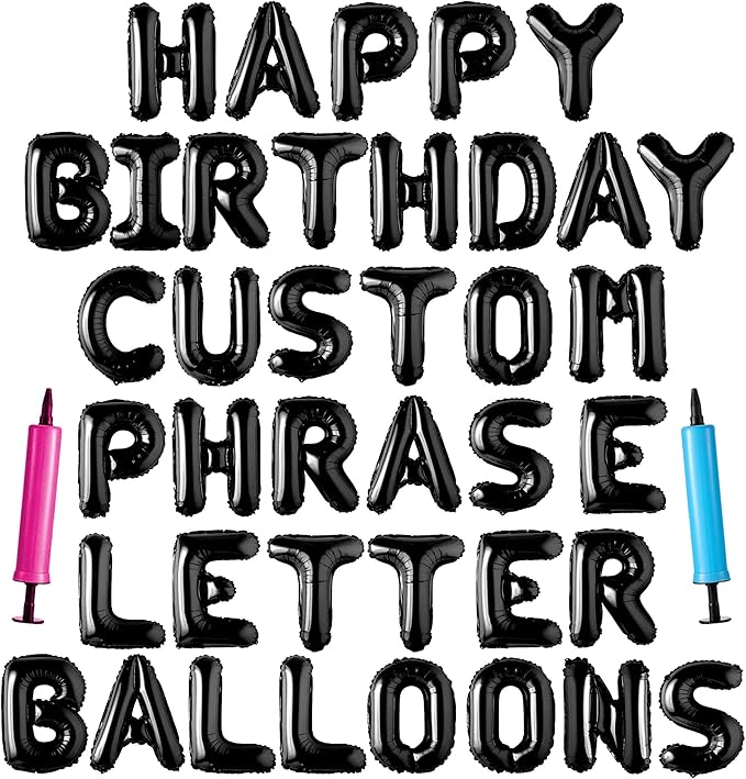 Happy Birthday Balloon Banner Custom Phrase Balloons letter 16 inch Personalized Alphabet Letters Foil Mylar Balloons (Black)