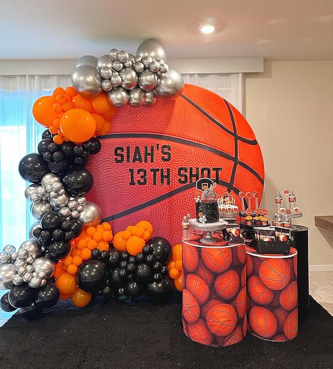Basketball Balloon Arch Kit, 111pcs Orange and Black Silver Balloons Garland Kit with Explosion Star Balloons, Sports Balloon Kit for Boys Birthday Baby Shower Sports Theme Decorations Supplies