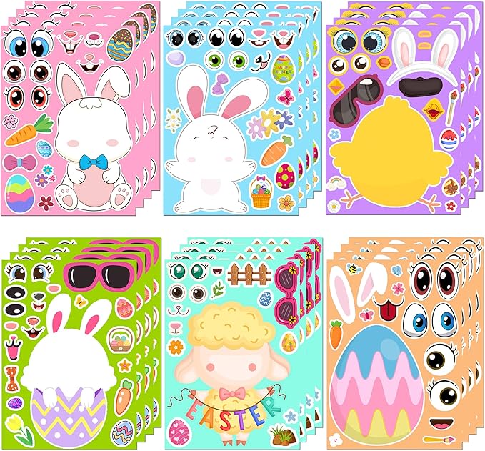 Easter Stickers - DIY Happy Easter Egg Bunny Sticker for Kids, Easter Crafts Stickers Kids Game Toys Gift Party Favor Supplies(24 Sheets)