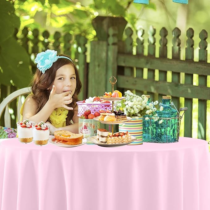 4 Pack Round Pastel Table Cloths for Parties,84 Inch Colorful Plastic Tablecloth,Disposable Table Cover for Birthday Wedding Baby Shower Party Decoration (Pink Yellow Green)