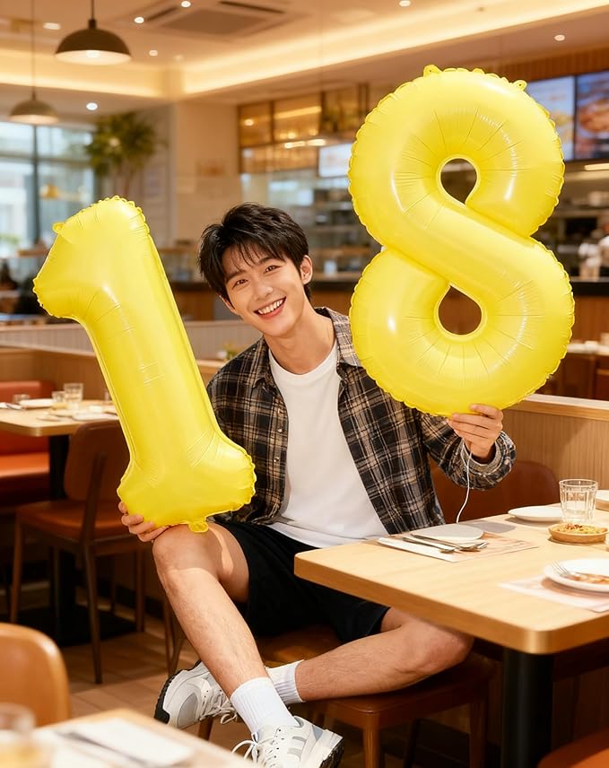 Large 40 Inch Yellow 3 Number Balloon, 3 13 23 30 33 36 38 Yellow Birthday Party Decorations, Numbers Three Foil Balloons for Anniversary Party Graduations Celebration Supplies