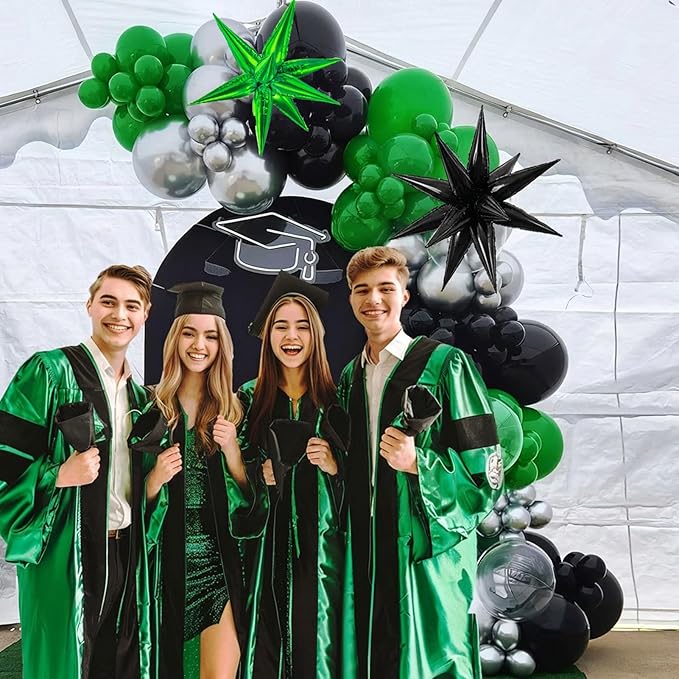 Winter Merry Christmas Green and black silver Balloon Garland Arch Kit 121PcS with Star foil Balloons for birthday baby shower 2026 graduation anniversary Decorations (Green Black)