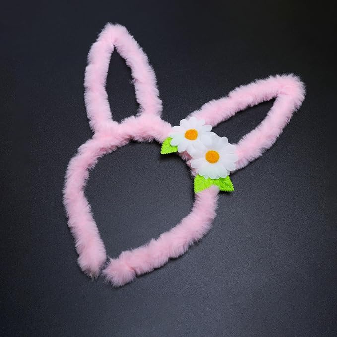 Needzo Easter Bunny Ears Hair Accessories, Pink and White Spring Items for Egg Hunts and Parties, One Size
