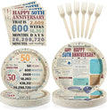 96Pcs 50th Anniversary Party Decorations Retro 50 Years Plates and Napkins 50th Anniversary Disposable Tableware Set for Vintage 50 Year Wedding Company Party Supplies Serves 24