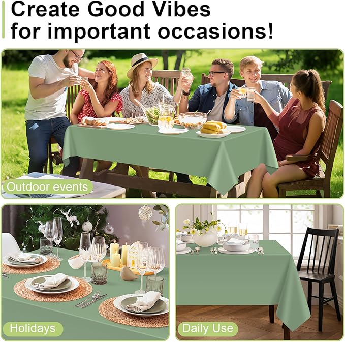 QIKSION Sage Green Plastic Table Cloth Disposable 12 Pack, 54 x 108 Inch Tablecloths for Baby Shower Birthday Bridal Wedding Party Decorations, Rectangle Table Cover
