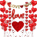 Anniversary Romantic Decorations Heart Balloons - 29Pcs Gold I Love You Banner Red Heart Balloon and Rose Petals For Engagement Wedding Anniversary Valentines Day Decor Supplies