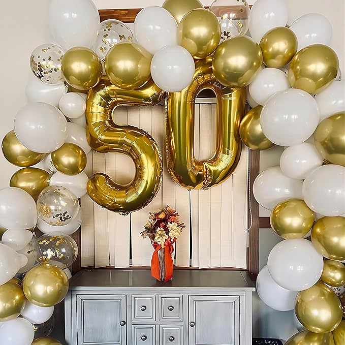 Gold Number 50 Balloon, 40 Inch Large 50 Number Foil Mylar Balloons for 50th Women Men Birthday Party Celebration Decor Supplies,Big Digital Balloons for Wedding Anniversary Events Decor