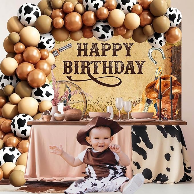 Mocsicka Western Backdrop Western Party Decorations Wild West Rodeo Cowboy Background Brown for Boys Birthday Party Supplies Banner for Photography (7x5ft (82x60 inch))