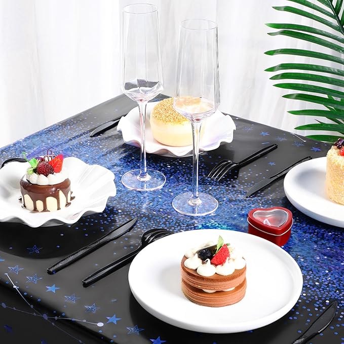 Tudomro 6 Pcs Happy Birthday Tablecloths Happy Birthday Party Decorations Plastic Table Cover Rectangular Cloths for Women Men Baby Shower Party Supplies, 108 x 54 Inch (Black Blue)