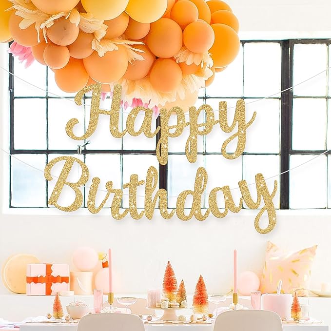 Glitter Happy Birthday Banner Sign Birthday Garland Wall Door Banners Flag for Women Men Boys Girls Party Backdrop Decorations Gold
