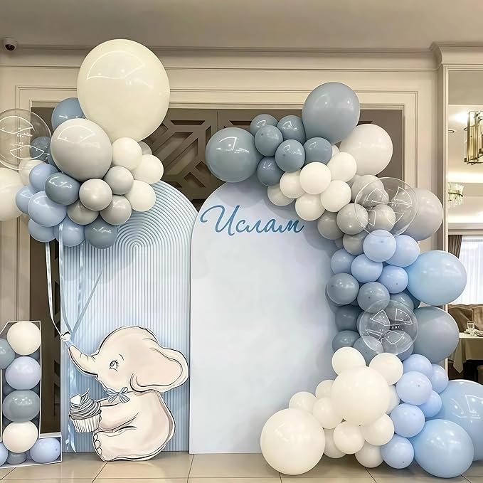 Togvu 112 Pcs Dusty Blue Grey Balloon Garland Arch Kit, Retro Slate Pastel Blue Pale Grey White Balloon Arch Kit for Boys Birthday Wedding Baby in Bloom Bridal Shower Party Decorations