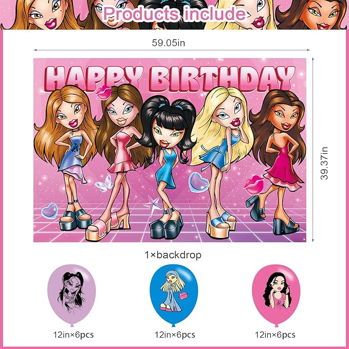Girl Birthday Party Supplies Backdrop 5x3Cartoon Delicacy Girl Happy Birthday Background Photography Hot Pink Party Decorations Banner Photo Booth Props
