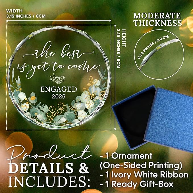 HEXMOZ Engagement Gifts for Couples - Engagement Gift for Women, Newly Engaged Couples, Her - Fiance Gifts for Women - Bride to Be Gift, Engaged Glass Ornament 2026 Party Decorations
