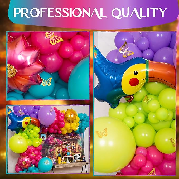 ALL-IN-1 Maribel Encanto Balloons Garland Decorations Arch Kit with BONUS Leopard for Encanto Birthday Party Supplies – Small and Large Purple, Teal, Yellow, Green, and Pink Balloons – Gold Butterfly