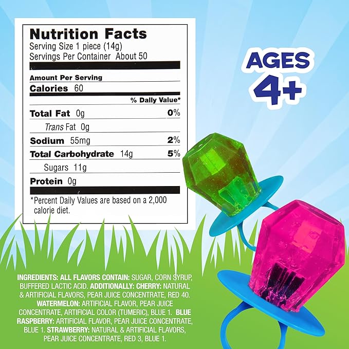 Ring Pop Candy, Easter Lollipops, 50 Ct Party Favors in Assorted Fruity Flavors - Full Size, Fun Hard Candy For Birthday Parties, Party Favors, Easter Basket Stuffers, Egg Fillers, Gifts for Kids