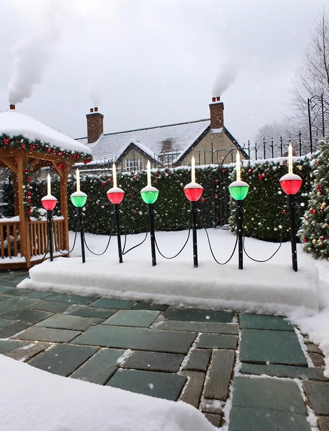 7 Pack Enchanting Christmas Pathway Lights, Whimsical Peppermint Candy Cane Bubbling Yard Stakes, Connectable Outdoor Walkway Lights for Holiday Yard, Sidewalk & Driveway Decor
