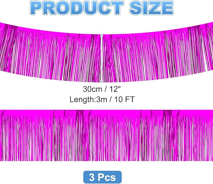 PATIKIL Foil Fringe Garland 10 Feet, 3 Pack Metallic Tinsel Streamers Fringe Banner Wall Hanging Curtain Backdrop for Wedding Birthday Christmas New Year Party Decoration, Rose Red