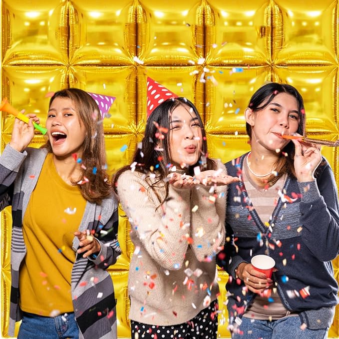 Metallic Gold Double Sided Square Foil Balloons Wall,19 Inches Chrome Foil Balloons Tunnel Arch Kit for Bachelorette,Anniversary,Graduation,Wedding,Birthday Party Background Decoration