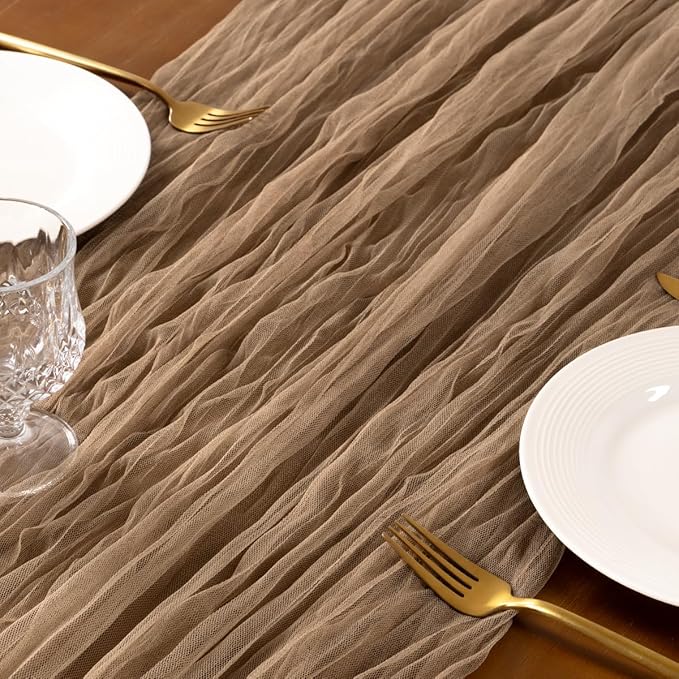 Socomi Nude Cheesecloth Table Runner Tulle Gauze Cheese clothBoho Rustic 120 inch 10FT Runner for Wedding Party Baby Shower Birthday Holiday Decorations 3pcs
