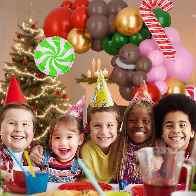 Pink Christmas Balloon Arch Kit Red Green Candy Cane Balloons Brown Gold Diy Gingerbread Balloon Arch Garland for Xmas Christmas Birthday Party Decorations Holiday New Year Decor