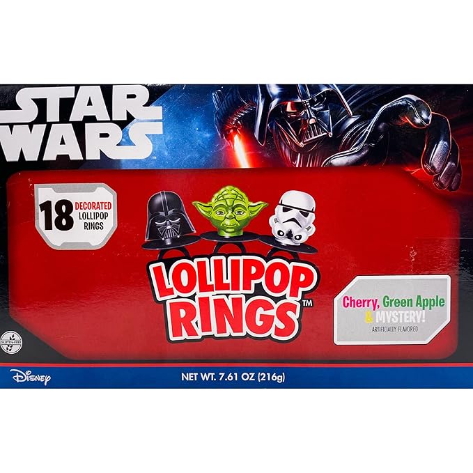 Imaginings 3 Star Wars Candy Lollipop Rings, Individually Wrapped Birthday Party Favors, Candy for Party Bags, 18 Count