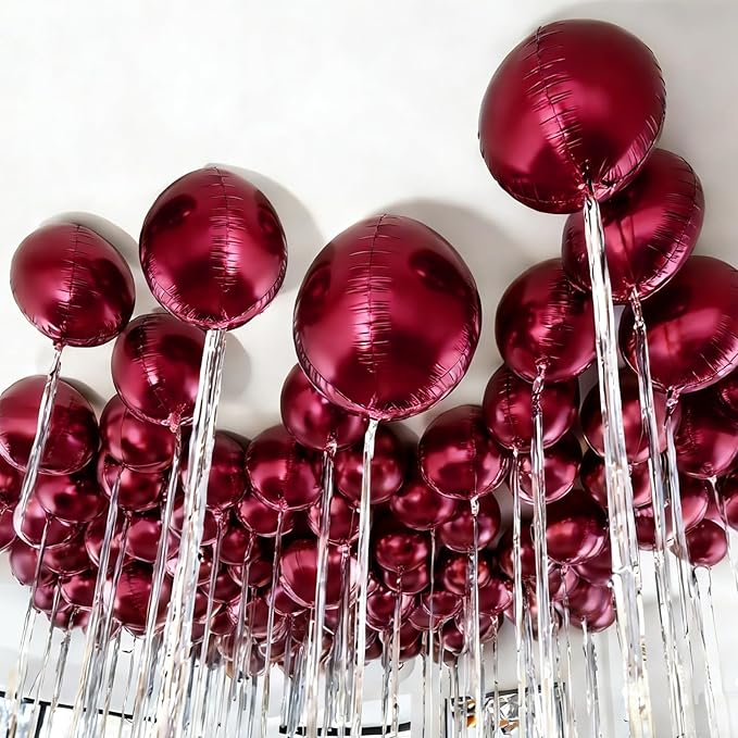 12Pcs Red Round Balloons Foil, 22" 18" 15" 10" 4D Sphere Shaped Balloon Different Size, Large Metallic Dark Red Balloons for Xmas Prom Graduation Baby Shower Birthday Party Decorations Backdrop