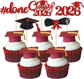 Gyufise 30Pcs 2026 Graduation Cupcake Toppers Red Glitter Class of 2026 Cake Toppers Graduation Done Cupcake Picks Grad Cap Diploma Cake Decorations for 2026 Theme Party Cake Decorations