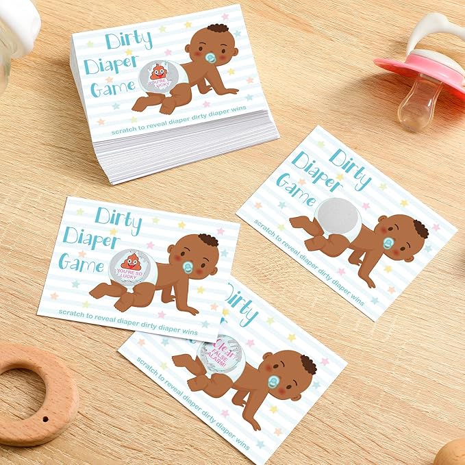 Geyee 60 Pieces Baby Shower Scratch off Game Funny Raffle Cards Baby Shower Party Games Decorations Cute Activity for Activity and Idea for Boy Girl(Brown)