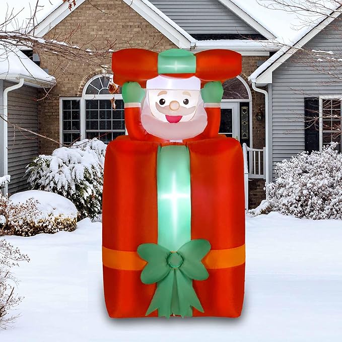 5FT Christmas Inflatables Decorations with Pop Up Movable Santa Claus Huge Gift Boxes, Bright LED Lights Blow Up Christmas Decor for Yard Outdoor Indoor Fall Vacation Holiday Party Lawn