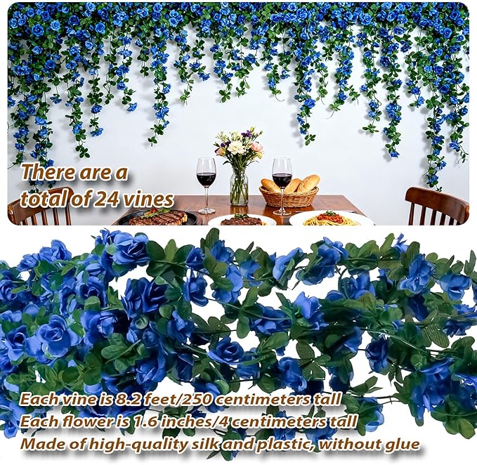 Miracliy 5Pcs 41FT Blue Flower Garland Artificial Rose Arch Vines Fake Spring Floral Garland for Flower Wall Backdrop Wedding Mothers Day Garden Tea Party Decoration
