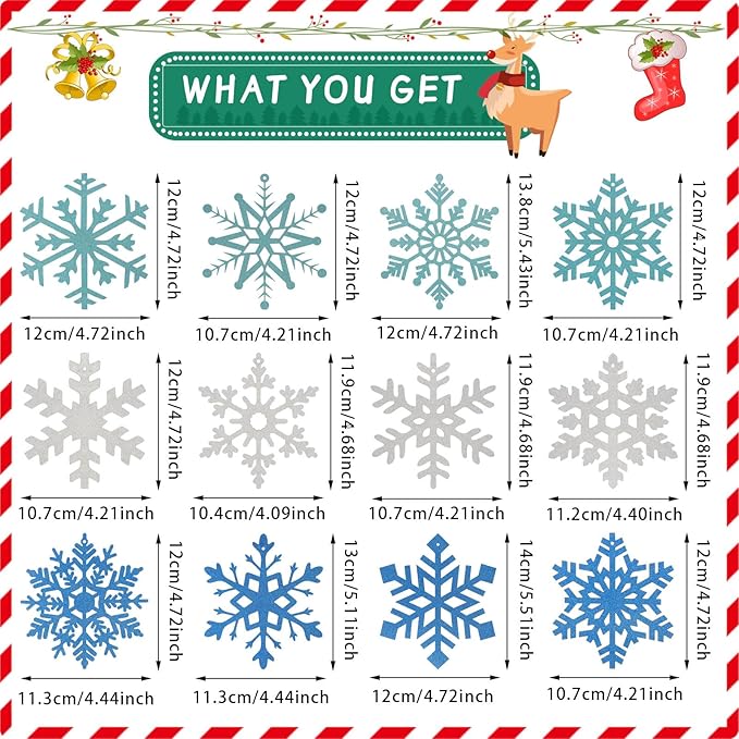 CCINEE 36pcs Christmas Snowflake Hanging Foil Swirls, Winter Snowflake Hanging Decoration Christmas Foil Ceiling Hanging Swirls for Frozen Winter Xmas Holiday Party Supplies（Pre-Assembled）