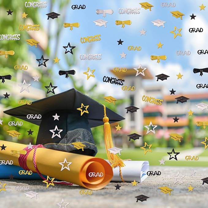 Silver Gold and Black Graduation Confetti 2026, 1000 Pcs Congrats Grad Confetti Class of 2026 Party Table Centerpiece for Graduation Party Decorations