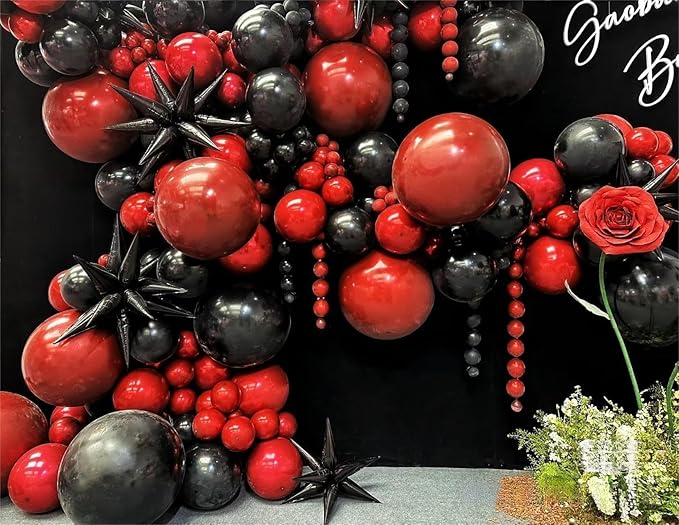 Black Gold Red Balloons Garland Arch Kit, 141Pcs Latex Balloons Different Sizes 18 12 10 5 Inch for Party Decorations, Wedding Backdrop, Birthday, Baby Shower, Graduation