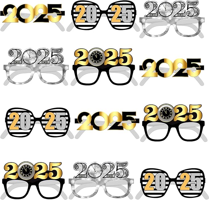 KatchOn, 2025 Glasses New Years Eve - Pack of 12 | New Years Glasses 2025, New Years Eve Party Supplies 2025 | NYE 2025, Happy New Years Decorations | NYE Decorations