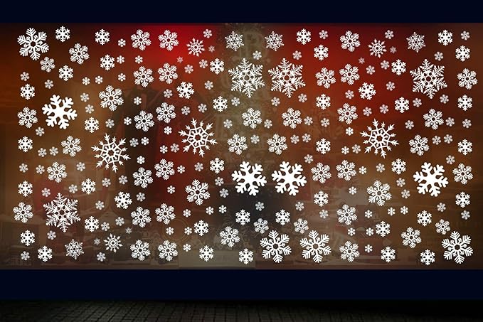 White Snowflake Window Clings for Christmas Decorations, Holiday Frozen Winter Wonderland Party Supplies, PVC Snowflake Static Stickers for Window Glass, 180PCS (Plain White)