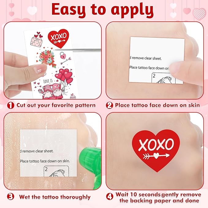 12 Sheets Valentine Tattoos, 115 PCS Heart Tattoos Temporary, Valentine Stuff, Romantic Valentines Party Favors for School Class Holiday Supplies Accessories