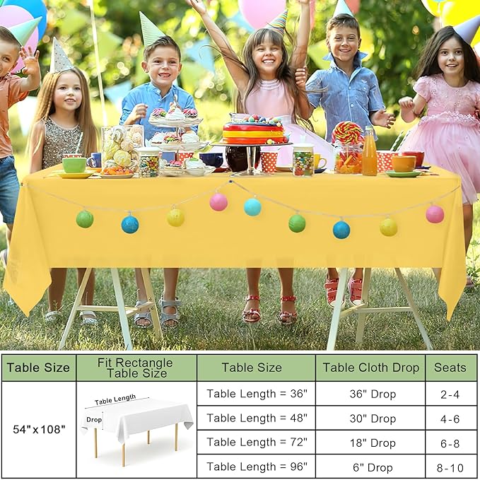 misaya 6 Packs Disposable Plastic Table Cloth, 54 x 108 Inch Waterproof Rectangle Tablecloth, Leakproof & Sturdy Decorative Table Covers for Easter, Picnic, Party and Outdoor, Yellow