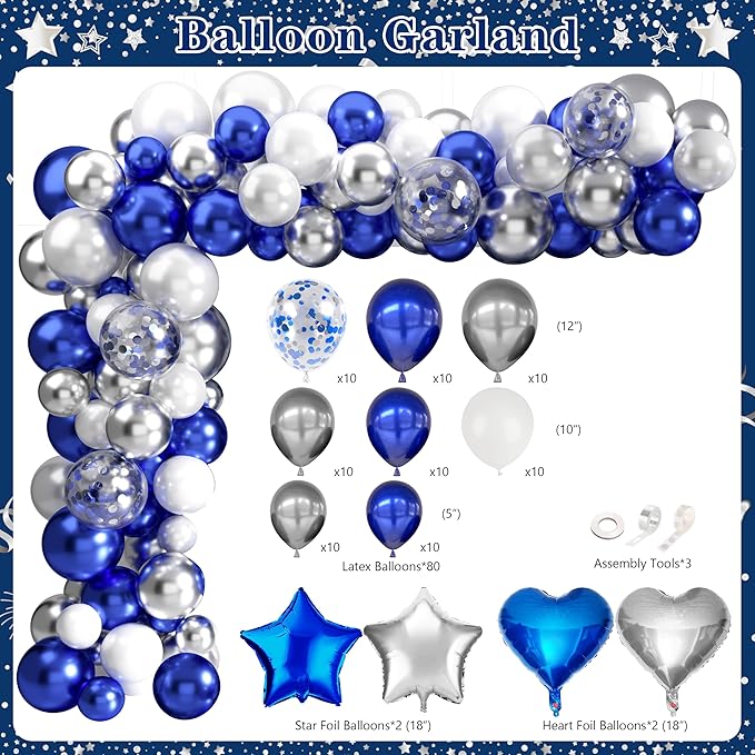 Retirement Party Decorations for Men Women 109Pcs Blue Silver Happy Retirement Decorations Include Banner Backdrop Balloons Sash Hanging Swirls Pompoms Tablecloth Honeycomb Centerpiece(Blue Silver)