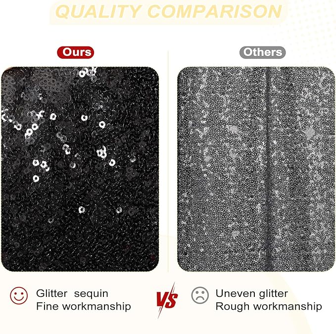 PartyDelight Black Sequin Backdrop 6x7ft - High Density 3mm Shimmer Sequin Background with 4-Inch Rod Pocket, Sparkly Photography Curtain for Birthday, Prom, Studio & Event Decor