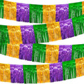 4 Packs 10 Feet Long Foil Fringe Mardi Gras Garland Green Gold Purple Tinsel Metallic Streamers Wall Hanging Birthday Backdrop Banner for Carnaval Car Parade Floats Streamer Decorations