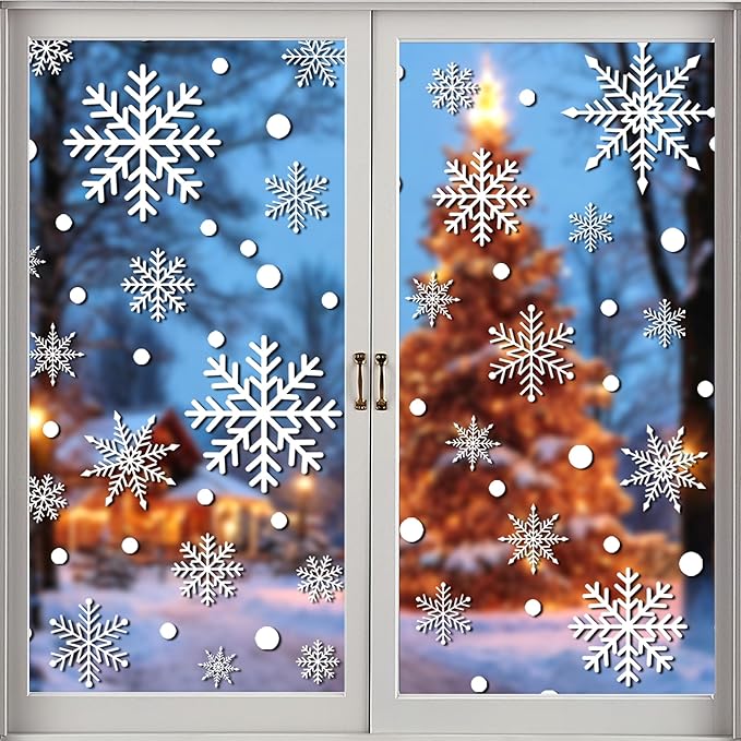 110 PCS Christmas Large Snowflake Window Clings Decoration, Christmas Window Stickers, Xmas Party, Holiday Decor, Indoor Windows Décor Ornaments, Thanksgiving Party Décor, Winter Wonderland.