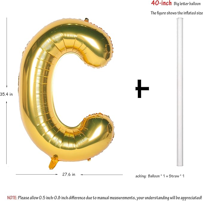 Letter Balloons 40 Inch Giant Jumbo Helium Foil Mylar for Party Decorations Gold C